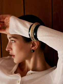Two Tone Wide Hammered Bracelet Rings & Bracelets|Accessories