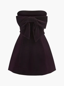 Online Two Way Bow-Decor Velvet Tube Dress Dresses