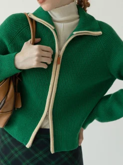 Best Two Way Zip Contrast Trim Cardigan Cardigans|Sweaters & Cardigans
