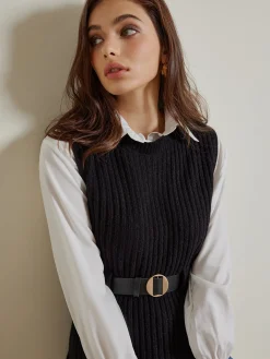Hot Two-Piece Belted Sweater With Polo Shirt Blouses & Shirts|Tops