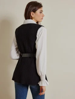 Hot Two-Piece Belted Sweater With Polo Shirt Blouses & Shirts|Tops
