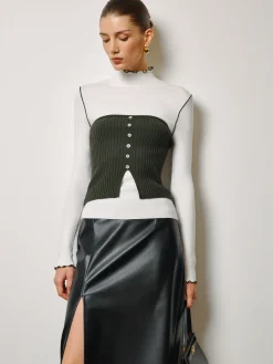 Best Two-Piece Lettuce Trim Knit Top With Slit Vest Vests|Knitwear