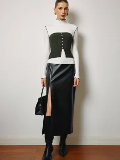 Best Two-Piece Lettuce Trim Knit Top With Slit Vest Vests|Knitwear