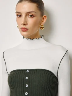 Best Two-Piece Lettuce Trim Knit Top With Slit Vest Vests|Knitwear