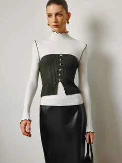 Best Two-Piece Lettuce Trim Knit Top With Slit Vest Vests|Knitwear