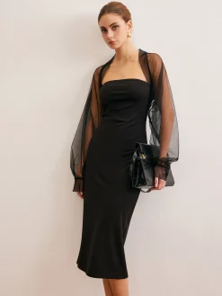 Sale Two-Piece Sheer Shrug Jersey Tube Dress Cocktail & Party Dresses|Midi Dresses