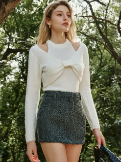 Outlet Two-Piece Skinny Vest With Bow-Decor Sweater Top Vests|Knitwear