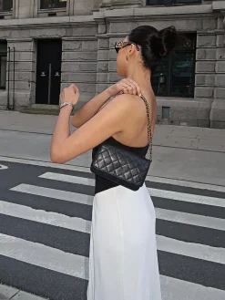 Outlet Two-Tone Backless Tube Long Dress White Dresses|Casual Dresses