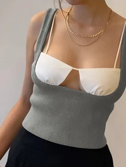Online Two-Tone Bra Detail Cami Top Tank Tops & Camis|Tops