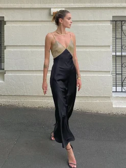 Sale Two-Tone Cami Long Dress Black Dresses|Cocktail & Party Dresses