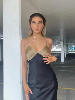 Sale Two-Tone Cami Long Dress Black Dresses|Cocktail & Party Dresses