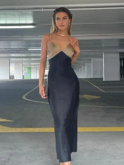 Sale Two-Tone Cami Long Dress Black Dresses|Cocktail & Party Dresses