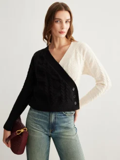 Outlet Two-Tone Criss Cross Button Knit Top Sweater Tops|Sweaters & Cardigans