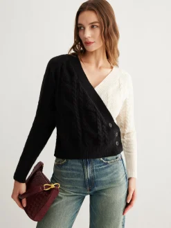 Outlet Two-Tone Criss Cross Button Knit Top Sweater Tops|Sweaters & Cardigans