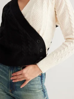 Outlet Two-Tone Criss Cross Button Knit Top Sweater Tops|Sweaters & Cardigans