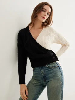 Outlet Two-Tone Criss Cross Button Knit Top Sweater Tops|Sweaters & Cardigans