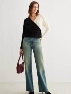 Outlet Two-Tone Criss Cross Button Knit Top Sweater Tops|Sweaters & Cardigans