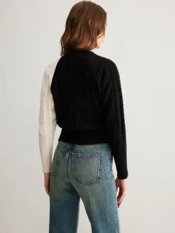 Outlet Two-Tone Criss Cross Button Knit Top Sweater Tops|Sweaters & Cardigans