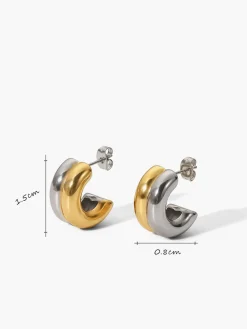 Outlet Two-Tone C-Shape Stud Hoop Earrings Earrings|Accessories
