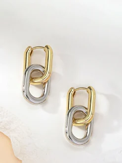 Online Two-Tone Hoop Drop Earrings Earrings|Accessories