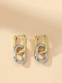 Online Two-Tone Hoop Drop Earrings Earrings|Accessories