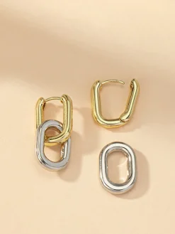 Online Two-Tone Hoop Drop Earrings Earrings|Accessories