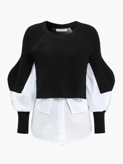 Best Two-Tone Panel Knit Top Sweater Tops|Sweaters & Cardigans