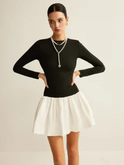 Hot Two-Tone Panel Slim Dress Black Dresses|Casual Dresses