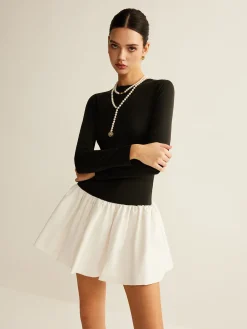 Hot Two-Tone Panel Slim Dress Black Dresses|Casual Dresses
