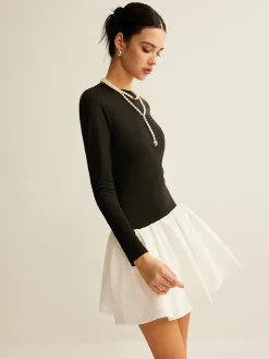 Hot Two-Tone Panel Slim Dress Black Dresses|Casual Dresses