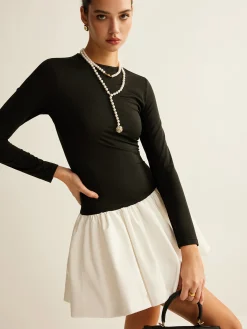 Hot Two-Tone Panel Slim Dress Black Dresses|Casual Dresses