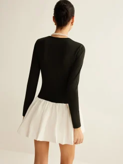 Hot Two-Tone Panel Slim Dress Black Dresses|Casual Dresses