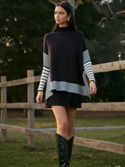 New Two-Tone Pinstripe Split Knit Top Knitwear|Tops
