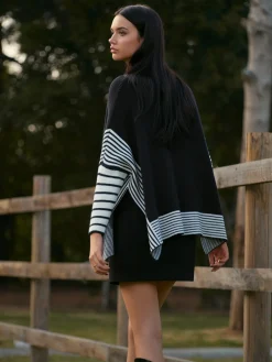 New Two-Tone Pinstripe Split Knit Top Knitwear|Tops