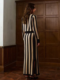 Best Two-Tone Pinstripe V-Neck Button Sweater Skirt Set Knitwear|Matching Sets