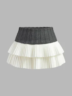 Two-Tone Pleated Mini Skirt Skirts|Bottoms