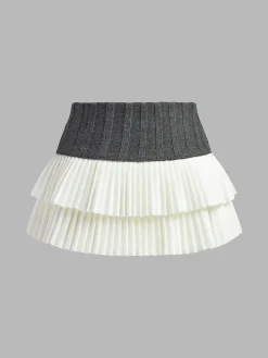 Two-Tone Pleated Mini Skirt Skirts|Bottoms
