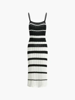 Discount Two-Tone Striped Midi Sweater Dress White Dresses|Sweater Dresses
