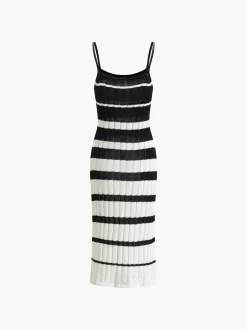 Discount Two-Tone Striped Midi Sweater Dress White Dresses|Sweater Dresses