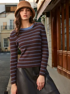 Online Two-Tone Striped Slim Sweater Sweater Tops|Sweaters & Cardigans