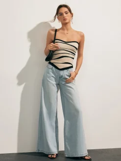 Online Two-Tone Waves Tube Knit Top Sweater Tops|Sweaters & Cardigans