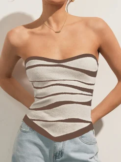 Online Two-Tone Waves Tube Knit Top Sweater Tops|Sweaters & Cardigans