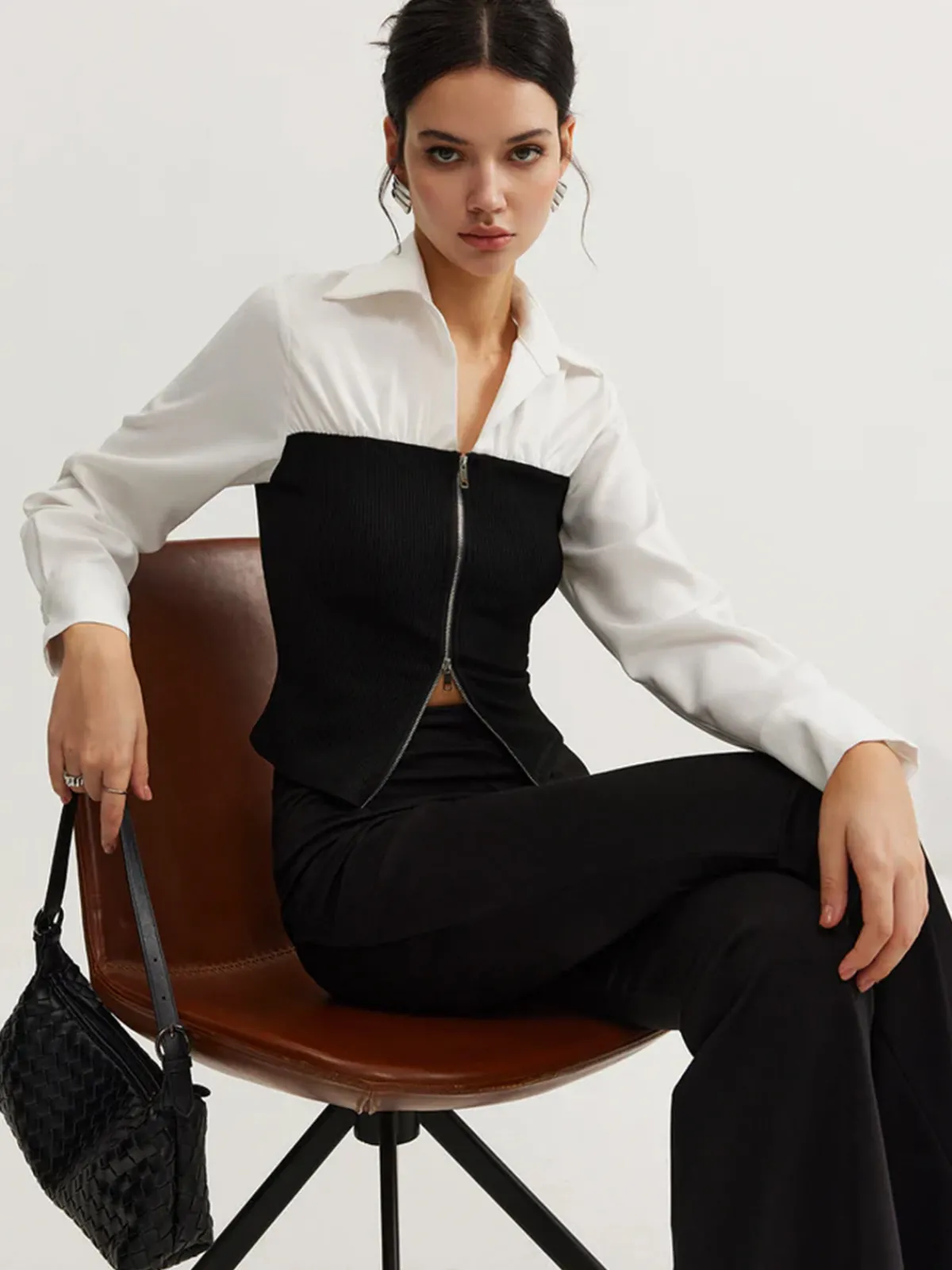 Hot Two-Way Zip Color Block Polo Shirt Blouses & Shirts|Tops