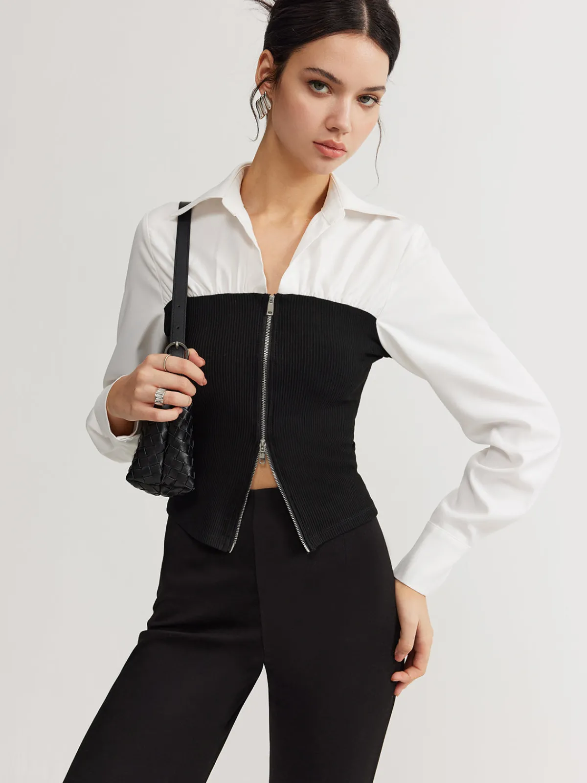 Hot Two-Way Zip Color Block Polo Shirt Blouses & Shirts|Tops