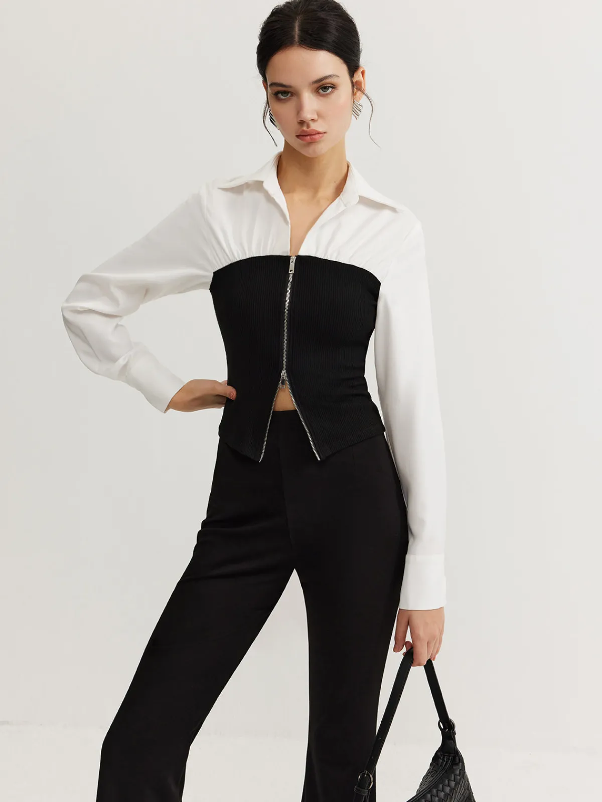 Hot Two-Way Zip Color Block Polo Shirt Blouses & Shirts|Tops