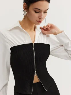 Hot Two-Way Zip Color Block Polo Shirt Blouses & Shirts|Tops