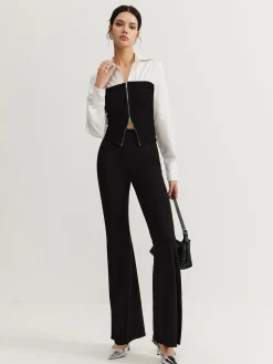 Hot Two-Way Zip Color Block Polo Shirt Blouses & Shirts|Tops