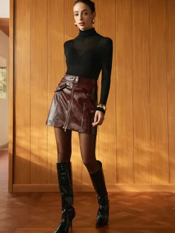 Clearance Two-Way Zip Faux Leather Skirt Skirts|Bottoms