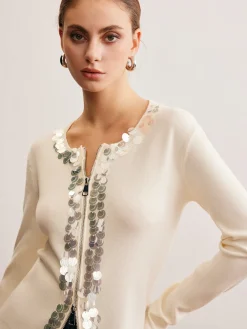 Clearance Two-Way Zip Sequins Cardigan Cardigans|Sweaters & Cardigans