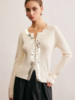 Clearance Two-Way Zip Sequins Cardigan Cardigans|Sweaters & Cardigans